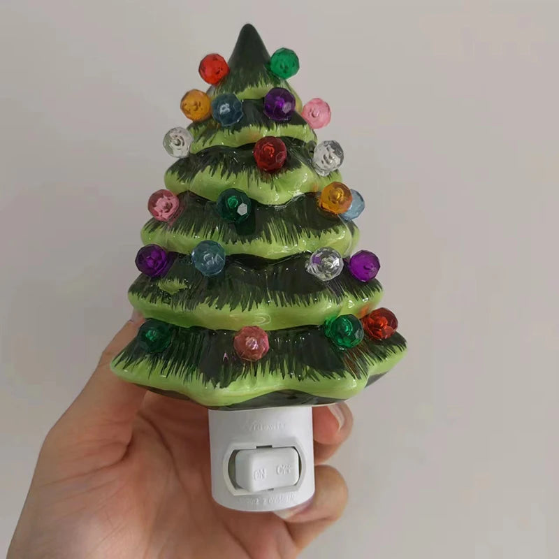 Resinous Christmas Tree Night Light Two Colours Ceramic Christmas Tree Bedside Lamp Mini Christmas Tree Bedside Lamp