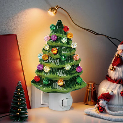 Resinous Christmas Tree Night Light Two Colours Ceramic Christmas Tree Bedside Lamp Mini Christmas Tree Bedside Lamp