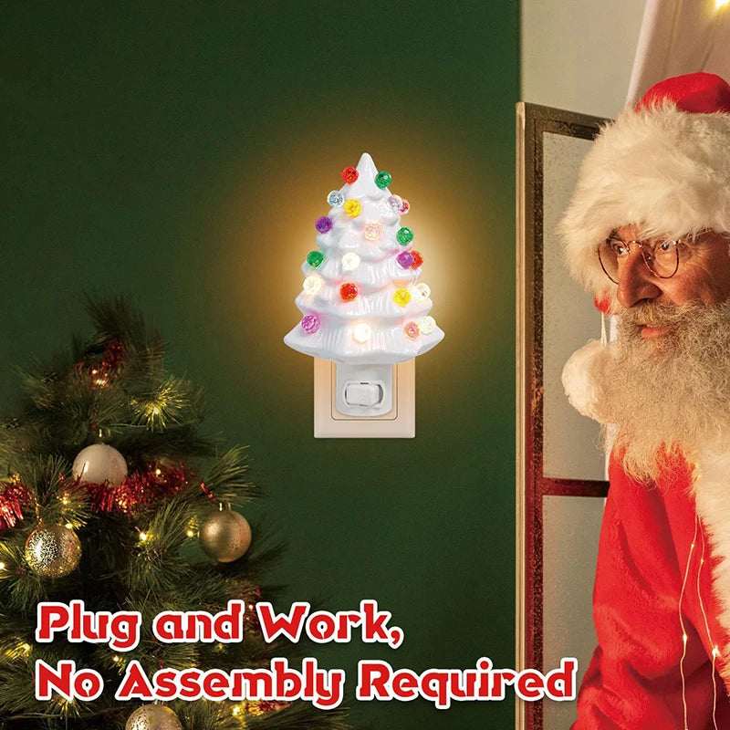 Resinous Christmas Tree Night Light Two Colours Ceramic Christmas Tree Bedside Lamp Mini Christmas Tree Bedside Lamp