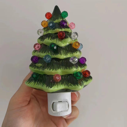 Resinous Christmas Tree Night Light Two Colours Ceramic Christmas Tree Bedside Lamp Mini Christmas Tree Bedside Lamp