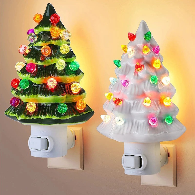 Resinous Christmas Tree Night Light Two Colours Ceramic Christmas Tree Bedside Lamp Mini Christmas Tree Bedside Lamp